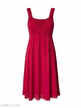 Elie Tahari Red Silk Sleeveless Pleated Tie Waist Elegant Dress
